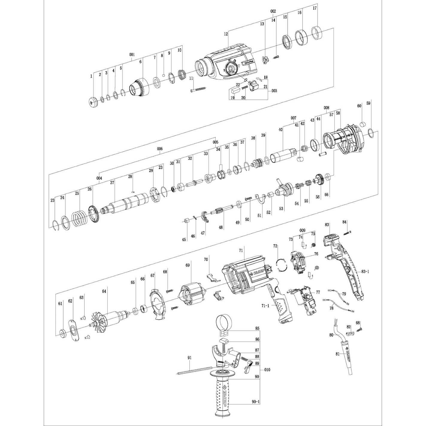 Перфоратор SDS-plus с металлическим редуктором ЗП-28-800 К