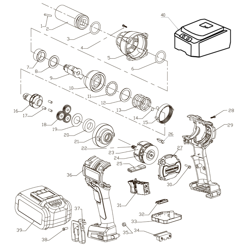 Бесщеточный гайковерт, 1 АКБ (4 Ач), в кейсе CWB-300-1